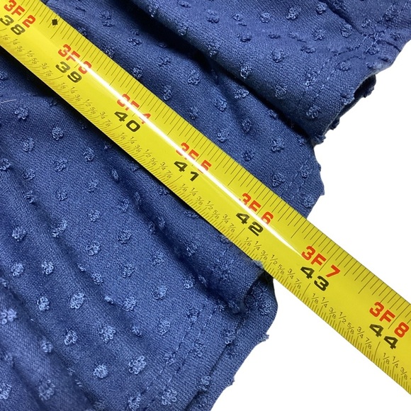 Reb in J Dress Slate Blue Swiss Dot Mid Length Tiered Skirt Long Sleeve Size L - Picture 11 of 14